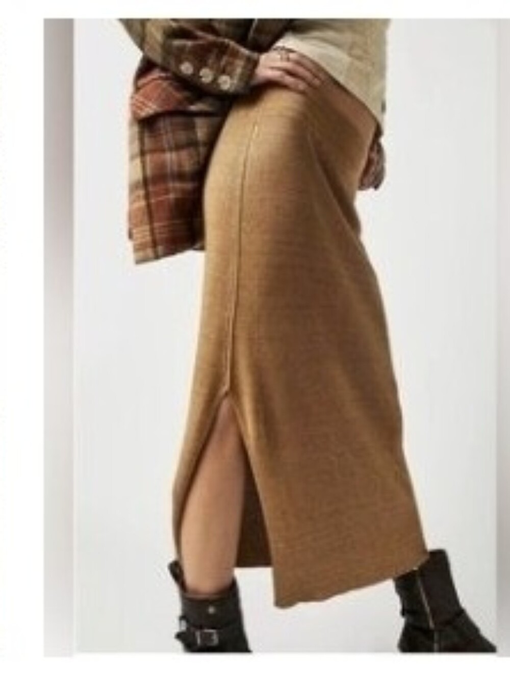 FREE PEOPLE Sweater Knit Skirt Camel Medium